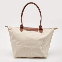Longchamp Light Beige/Brown Nylon Large Le Pliage Tote