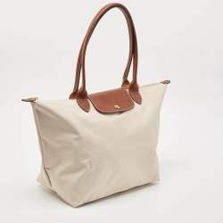 Longchamp Light Beige/Brown Nylon Large Le Pliage Tote