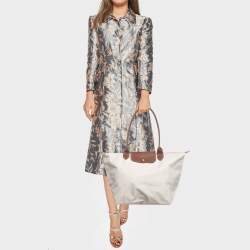 Longchamp Light Beige/Brown Nylon Large Le Pliage Tote