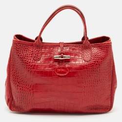 Longchamp Red Croc Embossed Leather Roseau Tote