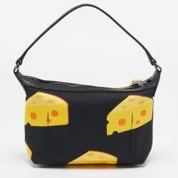 Pre Owned Longchamp x Mr Bags Black/Yellow Fabric Cheese Pochette