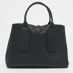 Longchamp Black Leather Roseau Tote
