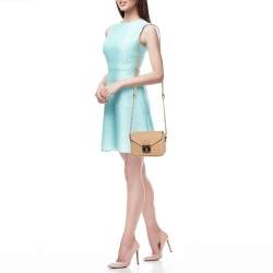 Longchamp Beige Leather Le Pliage Heritage Flap Crossbody Bag