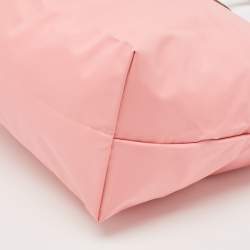 Pre Owned Longchamp Pink/Brown Nylon and Leather Le Pliage Tote