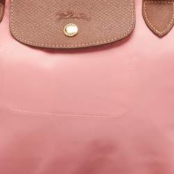 Pre Owned Longchamp Pink/Brown Nylon and Leather Le Pliage Tote