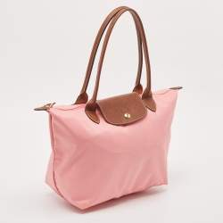 Pre Owned Longchamp Pink/Brown Nylon and Leather Le Pliage Tote