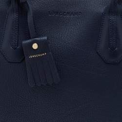 Pre Owned Longchamp Navy Blue Leather Tassel Detail Zip Tote