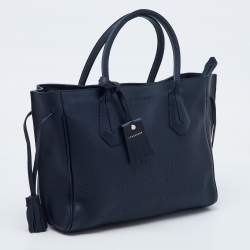 Pre Owned Longchamp Navy Blue Leather Tassel Detail Zip Tote