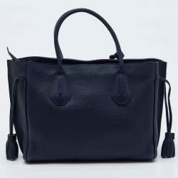 Pre Owned Longchamp Navy Blue Leather Tassel Detail Zip Tote