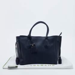 Pre Owned Longchamp Navy Blue Leather Tassel Detail Zip Tote