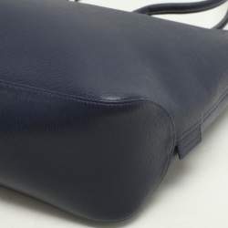 Pre Owned Longchamp Navy Blue Leather Roseau Tote