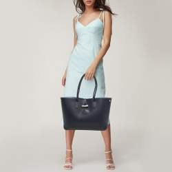 Pre Owned Longchamp Navy Blue Leather Roseau Tote