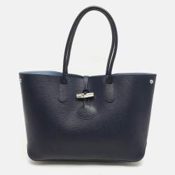 Longchamp Navy Blue Leather Roseau Tote