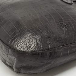 Longchamp Black Croc Embossed Leather Le Roseau Messenger Bag