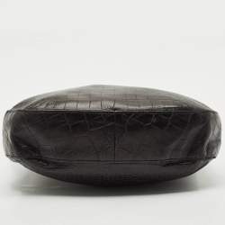 Longchamp Black Croc Embossed Leather Le Roseau Messenger Bag