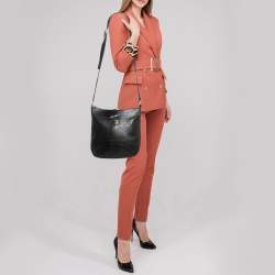 Longchamp Black Croc Embossed Leather Le Roseau Messenger Bag