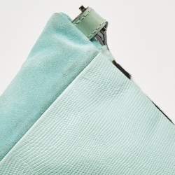 Longchamp Turquoise Calf Hair Leopard Print and Mix Leather Fold Over Clutch