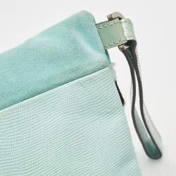 Longchamp Turquoise Calf Hair Leopard Print and Mix Leather Fold Over Clutch