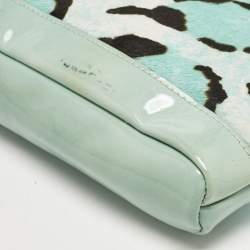 Longchamp Turquoise Calf Hair Leopard Print and Mix Leather Fold Over Clutch