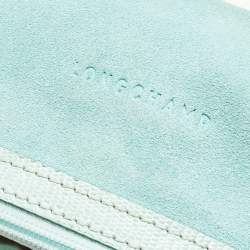 Longchamp Turquoise Calf Hair Leopard Print and Mix Leather Fold Over Clutch