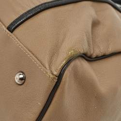 Longchamp Beige/Black Leather Tie Applique Satchel