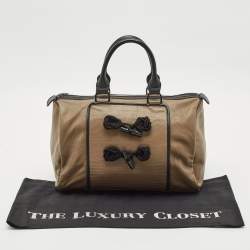 Longchamp Beige/Black Leather Tie Applique Satchel
