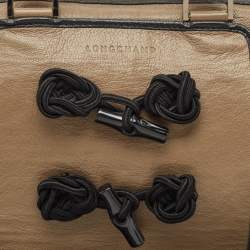 Longchamp Beige/Black Leather Tie Applique Satchel
