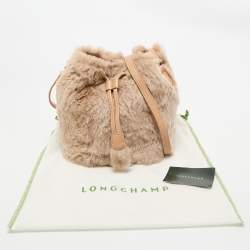 Longchamp Beige Faux Fur and Leather Give Me A Hug Bucket Bag