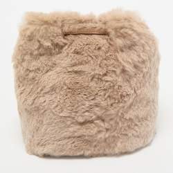Longchamp Beige Faux Fur and Leather Give Me A Hug Bucket Bag