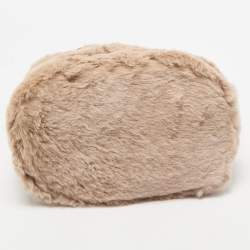 Longchamp Beige Faux Fur and Leather Give Me A Hug Bucket Bag