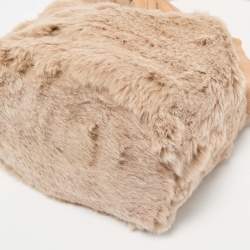 Longchamp Beige Faux Fur and Leather Give Me A Hug Bucket Bag