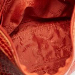 Pre Owned Longchamp Burnt Orange Croc Embossed Leather Roseau Shoulder Bag