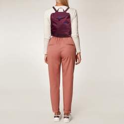 Longchamp Purple Leather and Nylon Flap Backpack