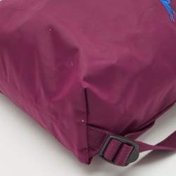 Longchamp Purple Leather and Nylon Flap Backpack