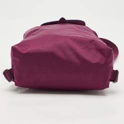 Longchamp Purple Leather and Nylon Flap Backpack