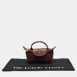Longchamp Burgundy Leather and Nylon Le Pliage Pouch