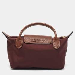Longchamp Burgundy Leather and Nylon Le Pliage Pouch