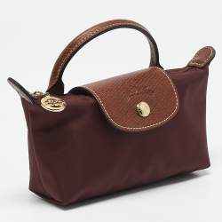 Longchamp Burgundy Leather and Nylon Le Pliage Pouch