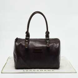 Longchamp Purple Coated Canvas and Patent Leather Derby Satchel