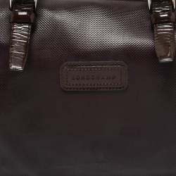 Longchamp Purple Coated Canvas and Patent Leather Derby Satchel