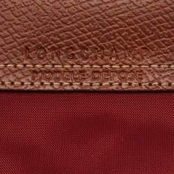 Longchamp Dark Red/Brown Nylon and Leather Le Pliage Handle Pouch