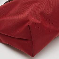Longchamp Dark Red/Brown Nylon and Leather Le Pliage Handle Pouch