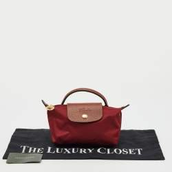 Longchamp Dark Red/Brown Nylon and Leather Le Pliage Handle Pouch