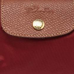 Longchamp Dark Red/Brown Nylon and Leather Le Pliage Handle Pouch