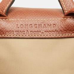 Longchamp Beige/Brown Nylon and Leather Le Pliage Backpack