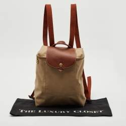 Longchamp Beige/Brown Nylon and Leather Le Pliage Backpack