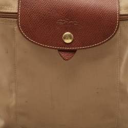 Longchamp Beige/Brown Nylon and Leather Le Pliage Backpack