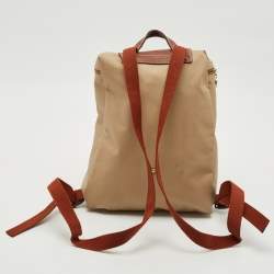Longchamp Beige/Brown Nylon and Leather Le Pliage Backpack