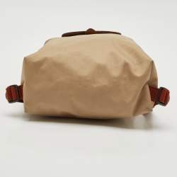 Longchamp Beige/Brown Nylon and Leather Le Pliage Backpack