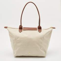 Longchamp Beige/Brown Nylon Large Le Pliage Tote